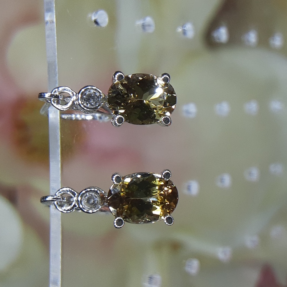 925 Rare Untreated Golden Tanzanite And Natural Untreated White Zircon Earrings.